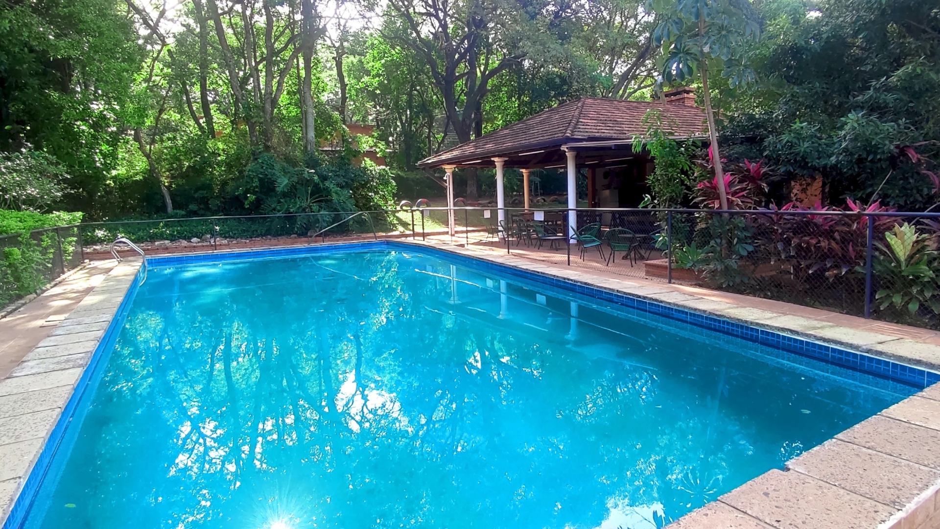 Piscina rodeada de árboles en Ñande Mariopolis
